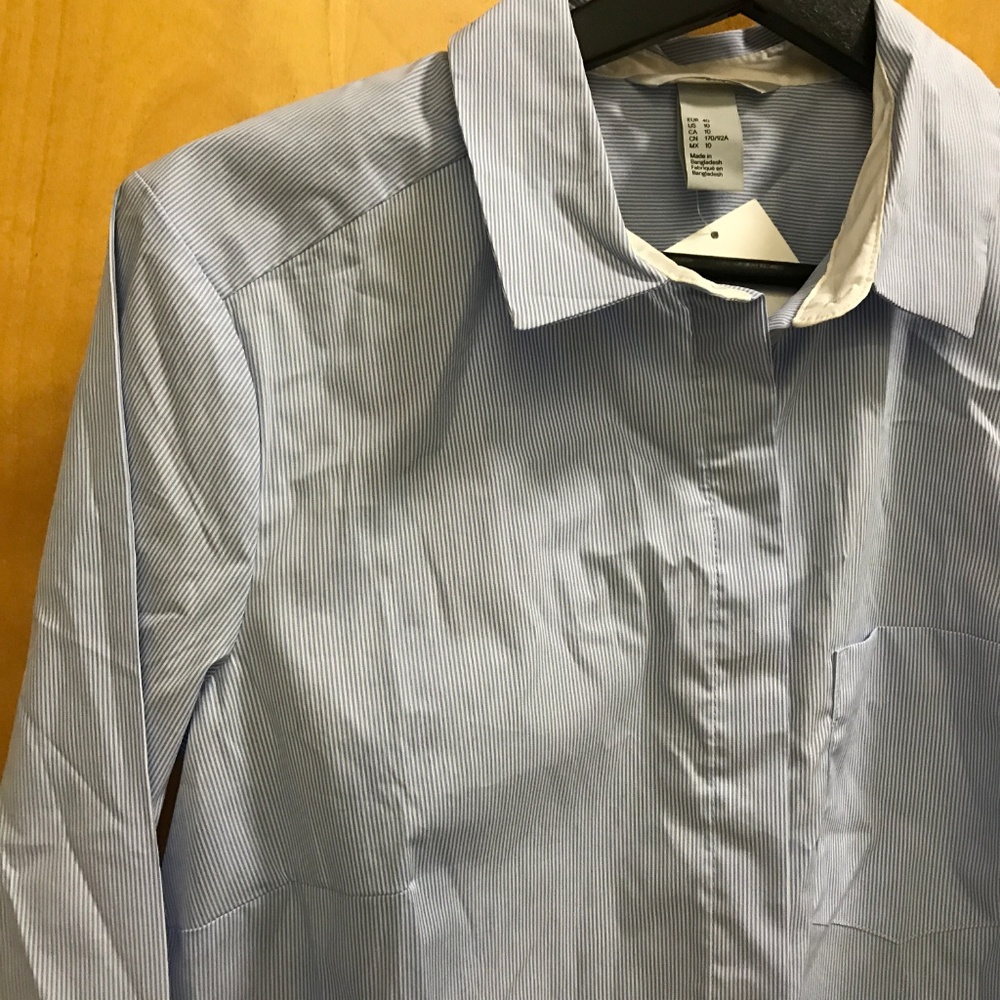 Blue and white pin stripe button down shirt